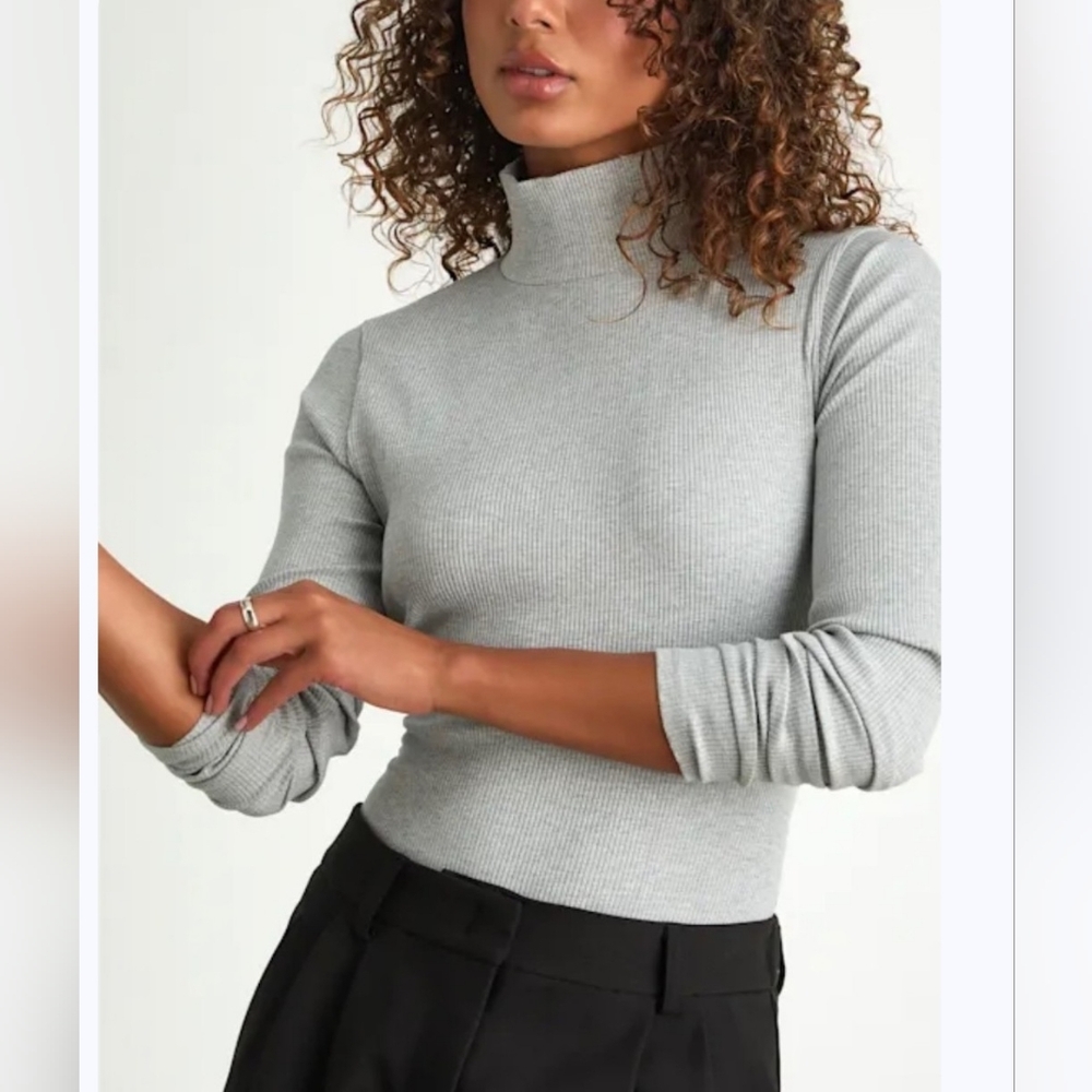 NWT Lulu's Heather Gray Long Sleeve Bodysuit - Picture 2 of 8